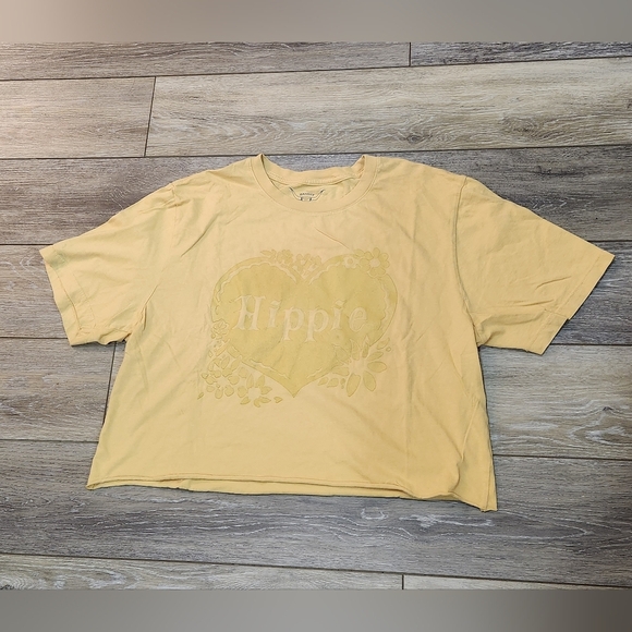 Bandit Butter Yellow Hippie Crop Shirt with Heart Design Size Large - Picture 1 of 7